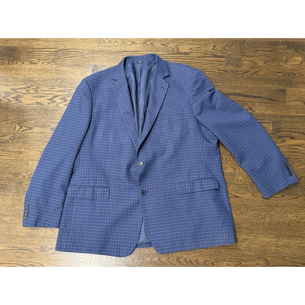 Oak Hill Blazer Mens 2XL Blue Windowpane Plaid Sport Coat Suit‎ Jacket